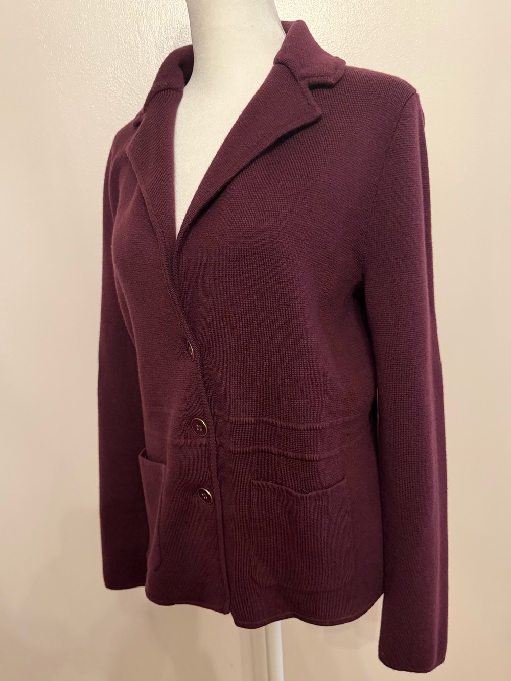 Talbots Plum Burgundy Textured Knit Blazer Jacket Size L - Picture 5 of 11
